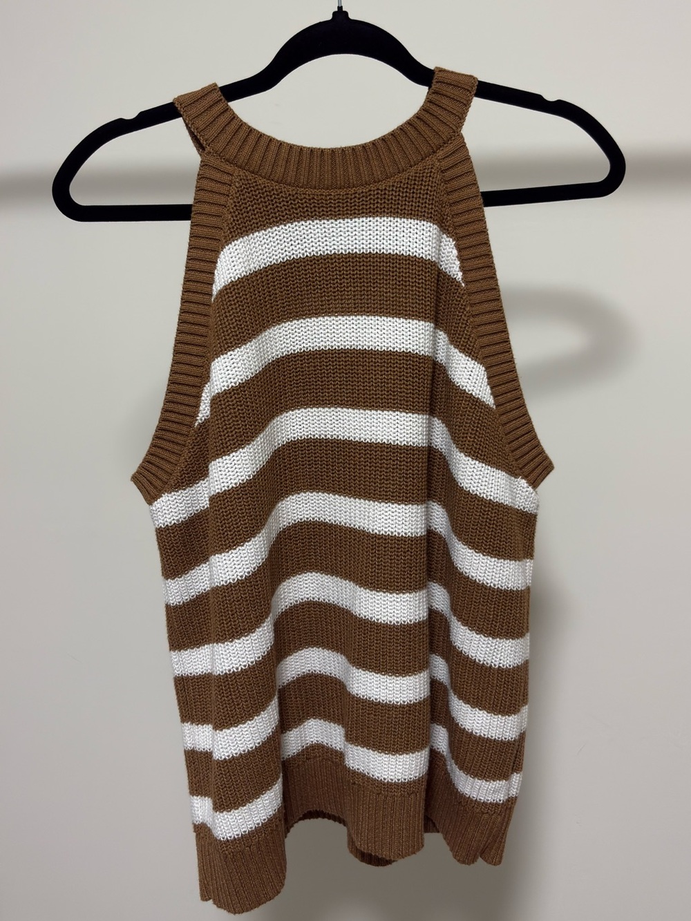 Old Navy Brown White Striped Shaker Knit Halter Sweater Vest Tank